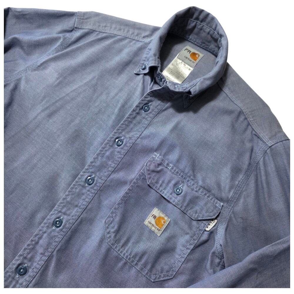 Carhartt FR Shirt Mens Small Blue Flame Resistant Workwear Button Front FRS004